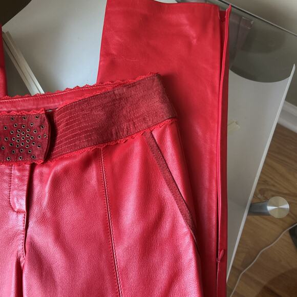 Women's pants real leather Red suede waistband ankle zip lined New 29 X 35 gromt - Picture 12 of 16